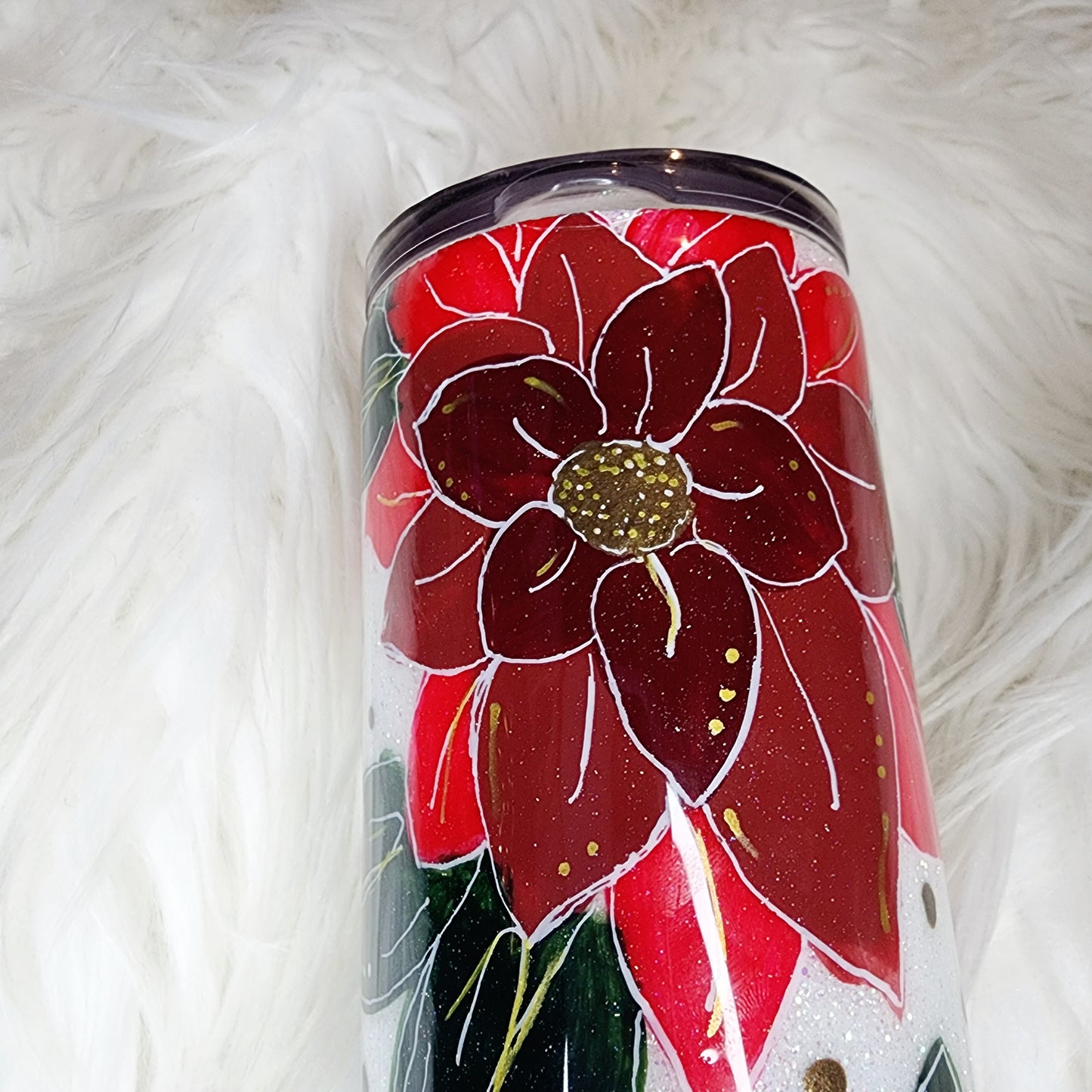 20 oz. Poinsettia Christmas Tumbler Close Up