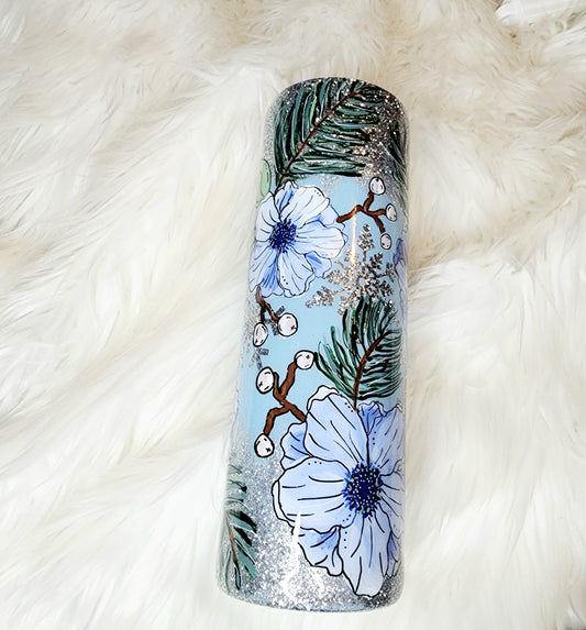 30 oz. Anemone and snowberries Tumbler