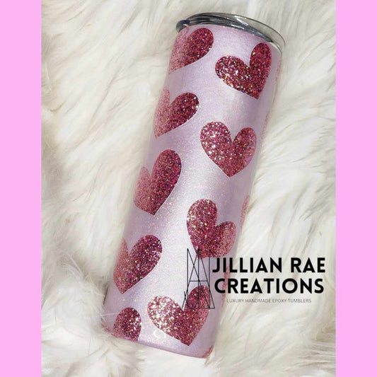 20 oz. pink Valentines Day Tumbler with hearts