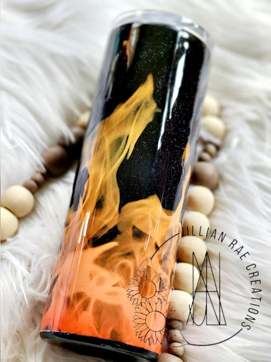 20oz Dark Orange Flame Skinny Tumbler with Shimmer